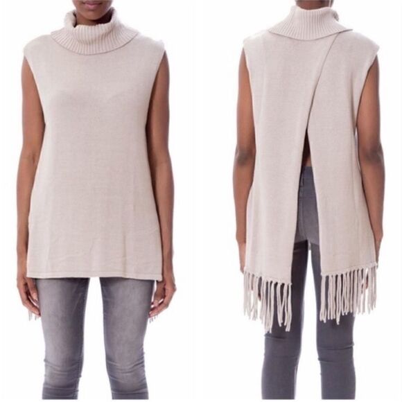 BCBGeneration Split Fringe Cowl Turtleneck Sweater - Picture 1 of 10